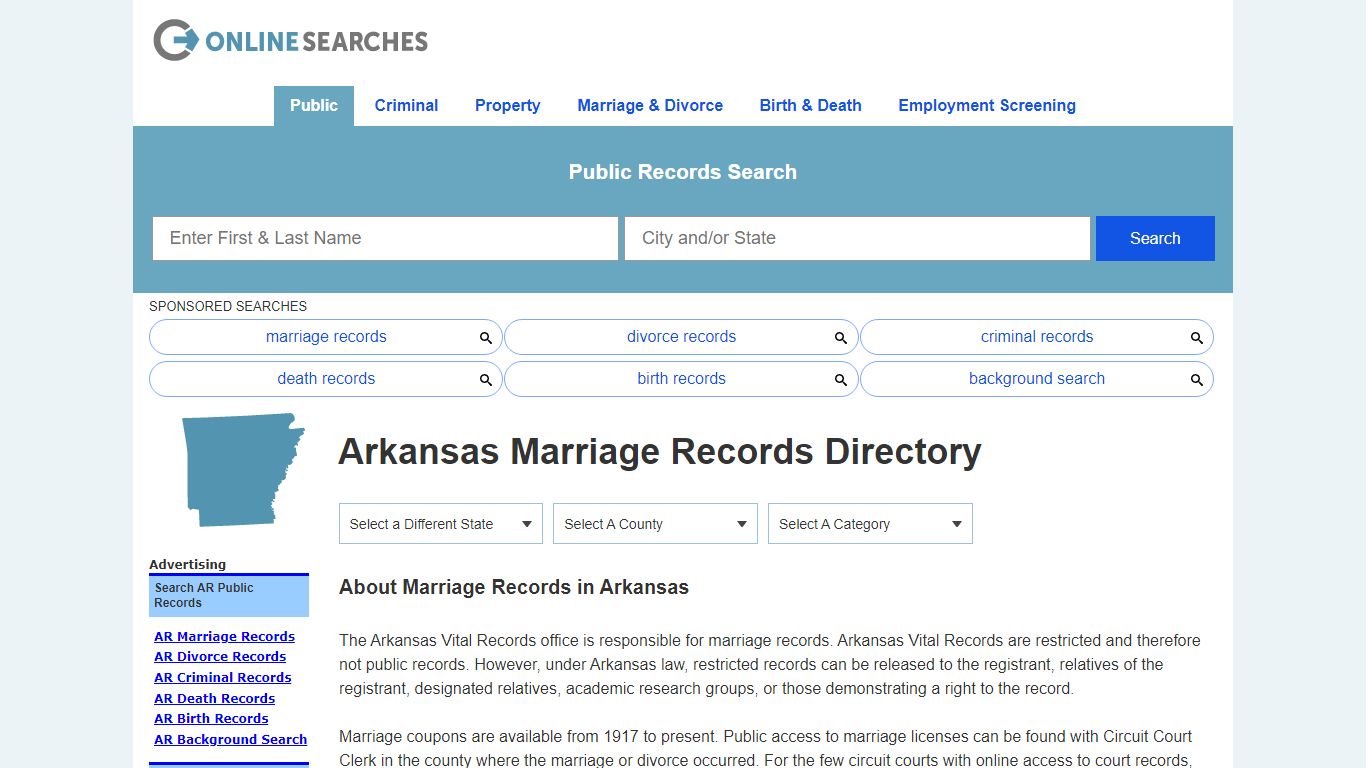 Arkansas Marriage Records Search Directory - OnlineSearches.com