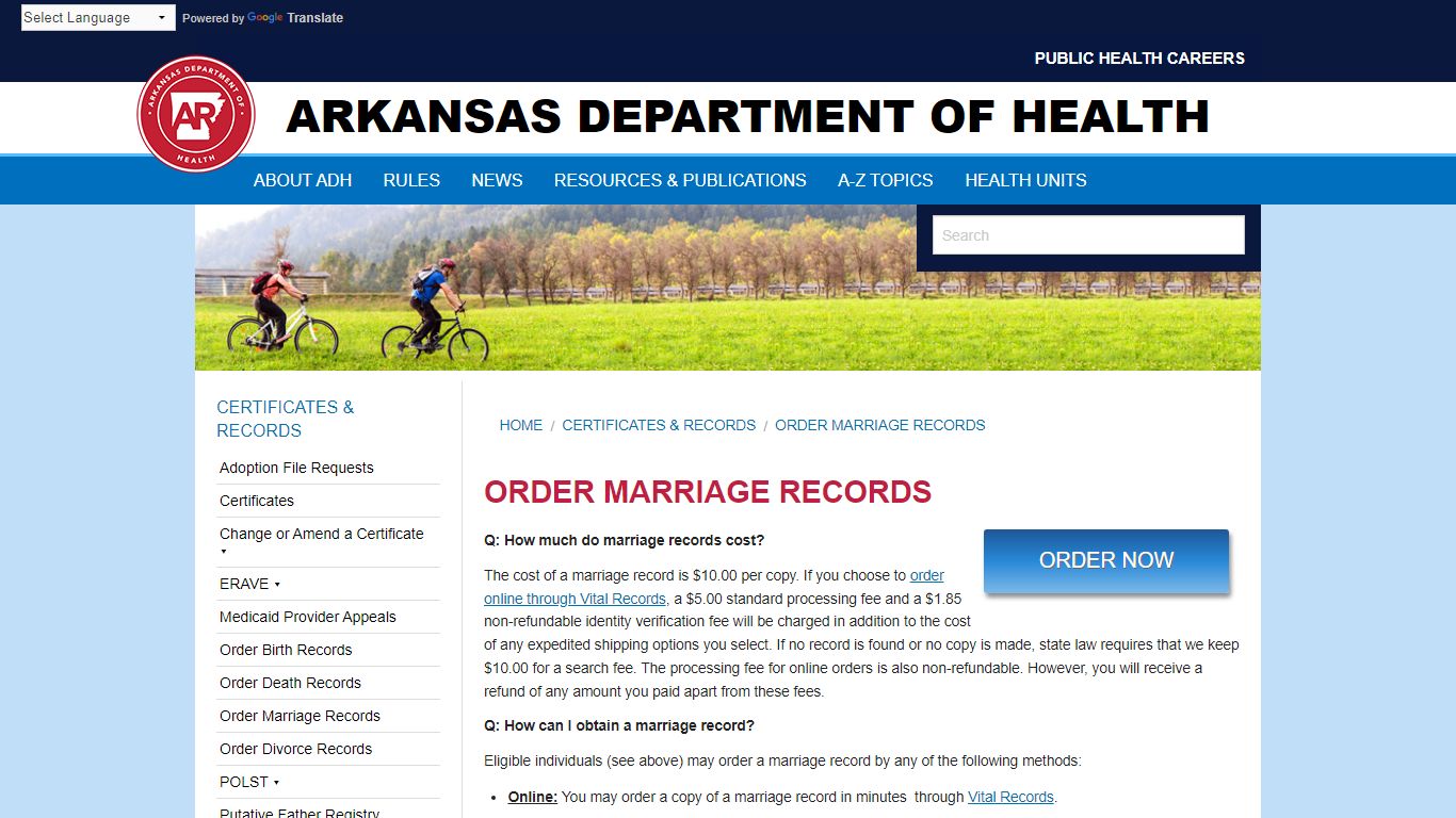 Order Marriage Records Arkansas Department of Health
